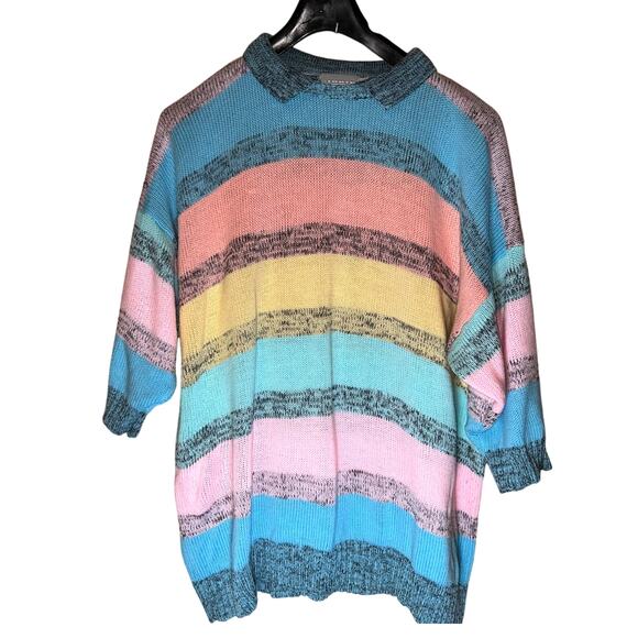 Vintage Venezia Sweater Women One Size Pastel Stripe Preppy Saved By The Bell OS - Picture 1 of 6